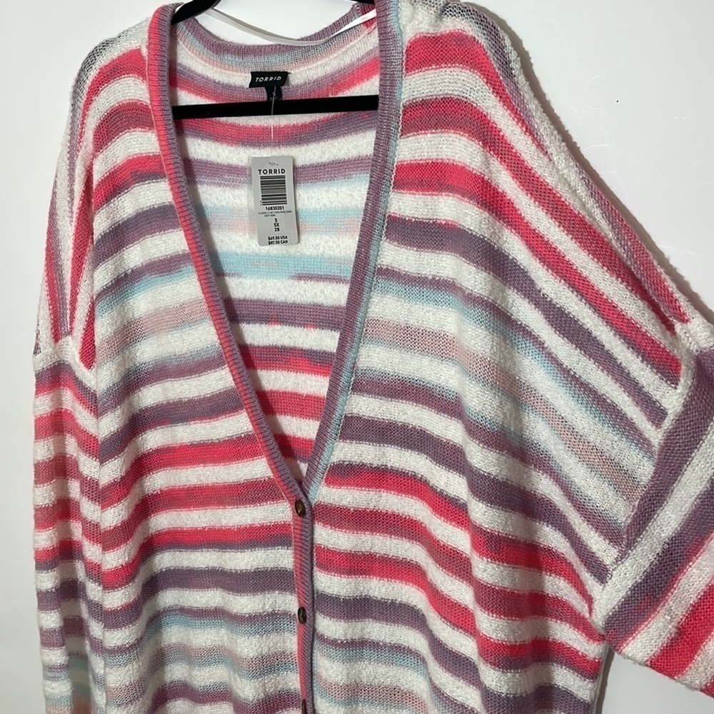 Torrid 5 BUTTON FRONT CARDIGAN - MULTI STRIPE - Picture 9 of 10